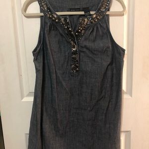 New York & Company Blue Sleeveless Dress with Embellished Neckline